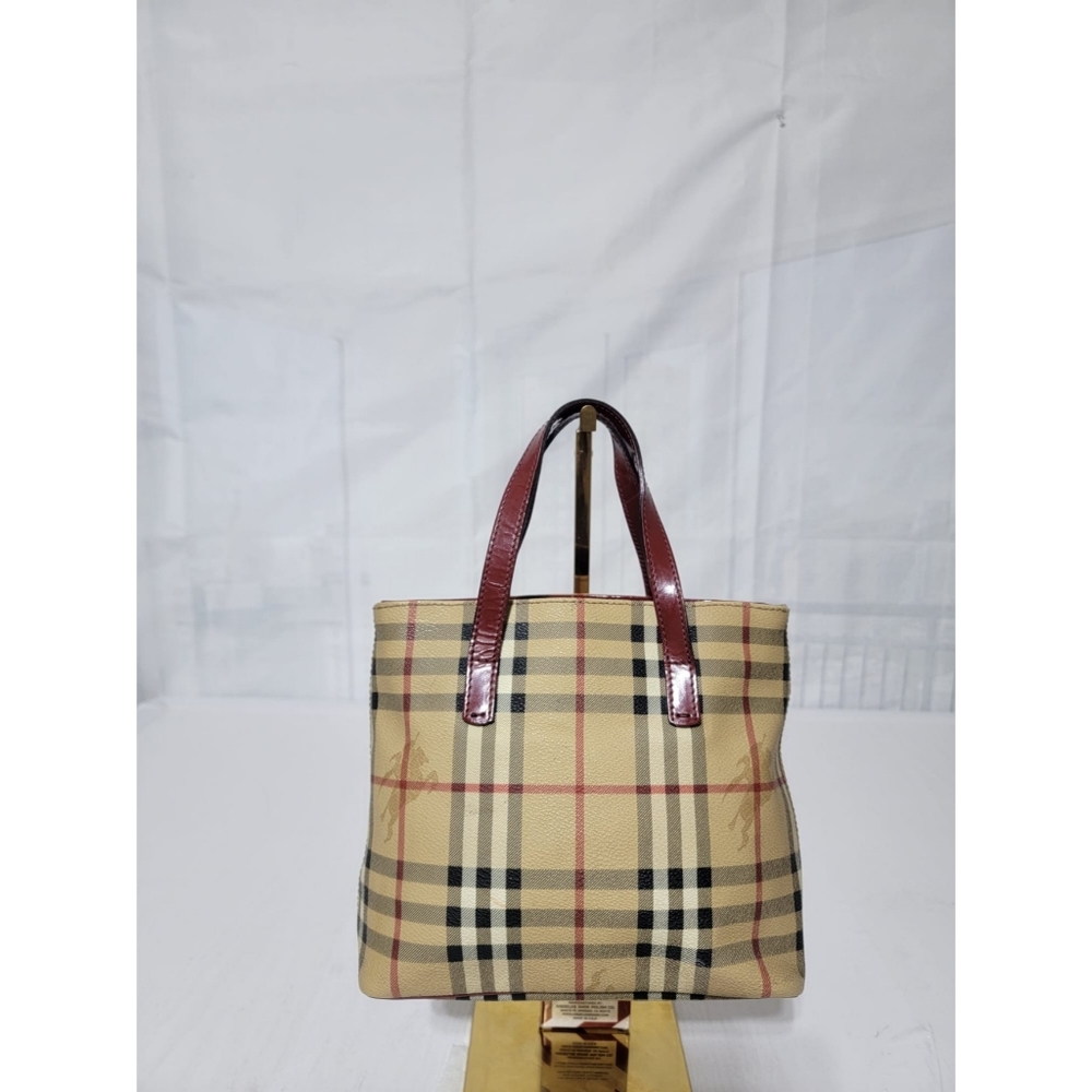 Authentic BURBERRY Haymarket Check Small Tote Red - Picture 5 of 11